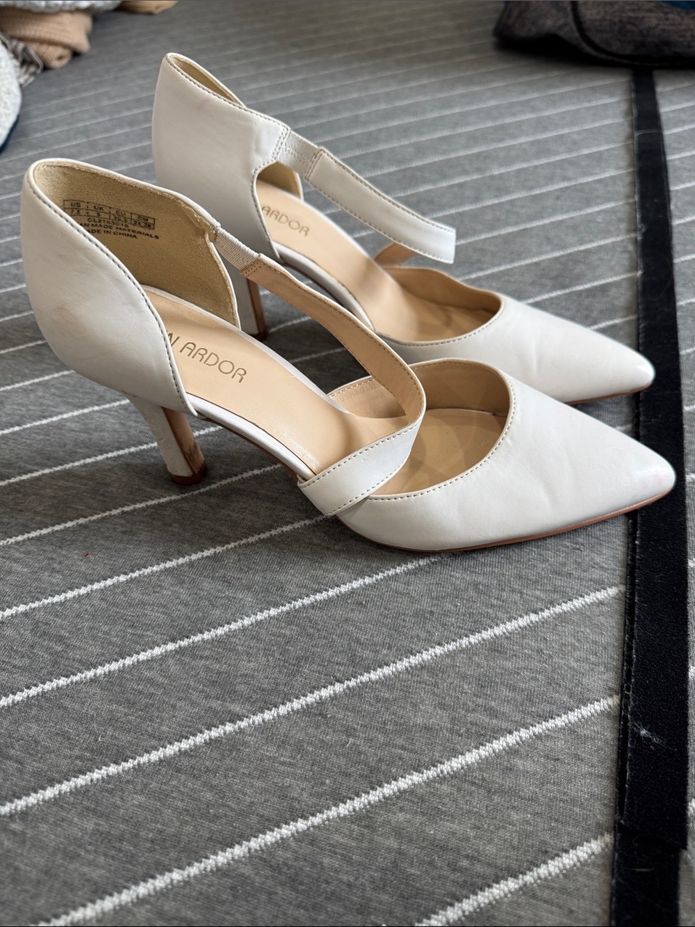 Jenn Ardor White Pointed D'Orsay Heels with Ankle Strap
